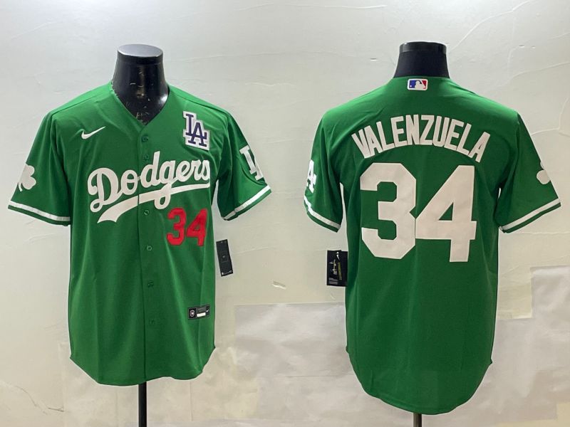 Men Los Angeles Dodgers 34 Valenzuela Green Fashion 2025 Nike MLB Jersey style 5